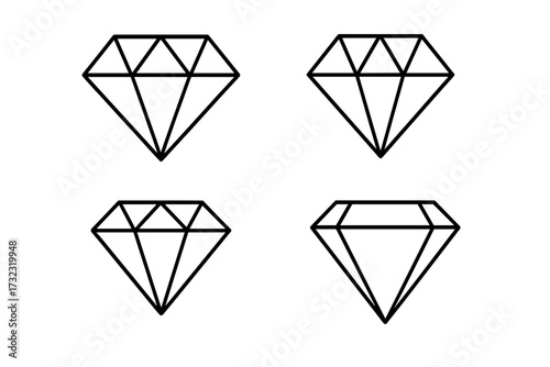 Diamond outline icon collection. Gemstone and jewel line art symbol set. Simple brilliant crystal logo for luxury, wealth, and success. Vector graphic with editable stroke.