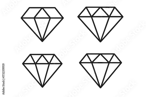 Diamond outline icon set. Vector line art collection of brilliant gems. Simple, minimal symbols for luxury, wealth, and jewelry. Precious stone logo element. Editable stroke.
