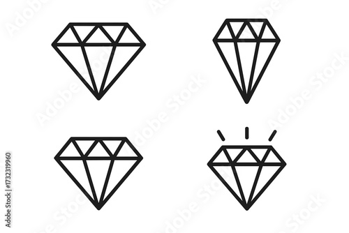 Diamond outline icon set. Linear gem, jewel symbols. Editable stroke vector for logo, web, infographics. Precious brilliant crystal pictogram collection. Luxury, quality concept.