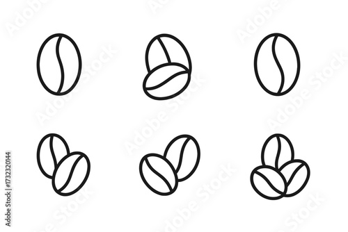 Coffee bean line icon set. Vector grain pictogram collection. Minimalist outline symbols for cafe menu, app UI, web design. Editable stroke. Roasted arabica espresso.