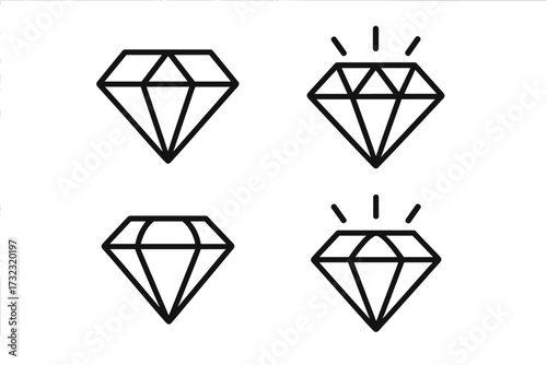 Diamond line icon set. Collection of simple vector symbols. Jewel and gem graphic elements. Brilliant, precious stone outline pictogram for logo, web. Editable stroke.