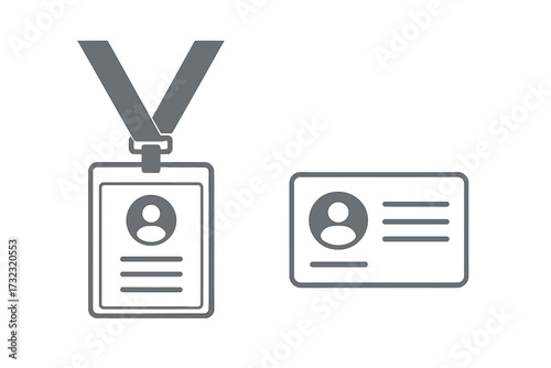 ID card and lanyard badge icon set. Simple flat vector illustration for identity, security, and access pass. Concepts for employee, staff, press, or event visitor. Personal identification symbol.
