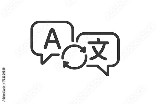 Language translation vector icon. Chat bubbles for bilingual dialogue and foreign language interpreter service. Global communication concept. Multilingual conversation symbol for web or app.