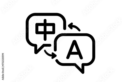 Language translation vector icon. Chat bubbles for bilingual communication. Foreign language exchange, interpreter service. Dictionary web logo. International conversation, global business.