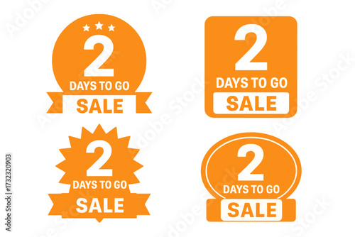 2 Days to go sale countdown timer collection. Set of promotion badges for marketing. Number two left offer label for banner, website, landing page, and advertising.