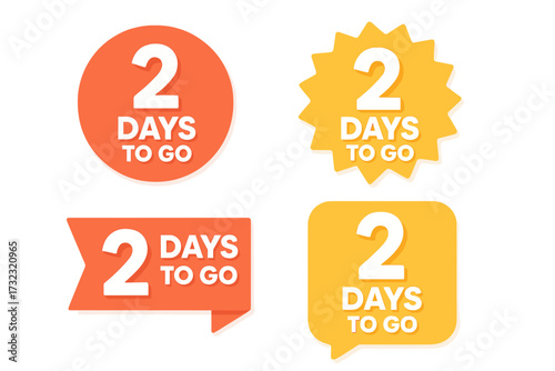 Number 2 days to go countdown timer banner. Collection of sale badges and stickers for promotion. Last minute offer and final chance marketing icon set for landing page. Vector.