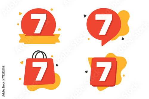 Number 7 days left to go promotional banner set. Countdown timer collection for sales and marketing. Badges for landing page and advertising. Vector illustration for offers.