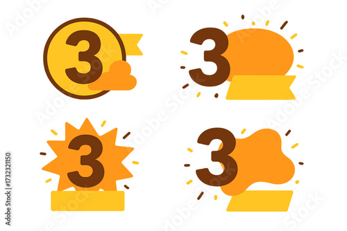 Number 3 days to go. Countdown timer for sale promotion. Collection of vector badges and stickers for landing page banner. Limited time offer label icon set. Final day sign.