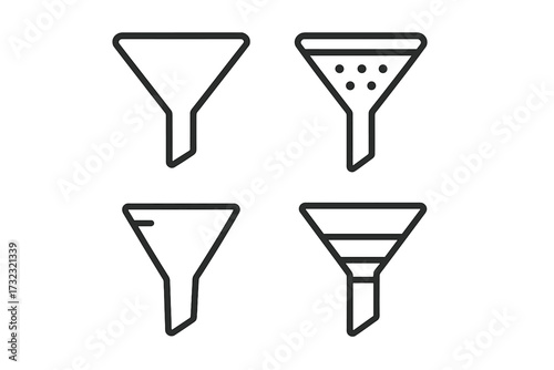 Funnel line icon collection. Sales funnel & marketing process symbols. Vector outline icons for data filter, conversion rate optimization, lead generation & business stages.