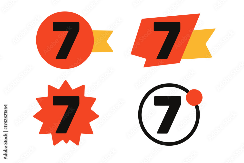 Fototapeta premium Countdown number 7 days to go. Collection of sale badges and stickers for promotion. Seventh day left banner for landing page. Last chance offer and final deal icon set.