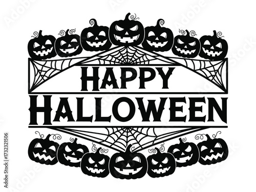 Spooky Halloween Greeting: A festive Halloween greeting, encircled by grinning jack-o'-lanterns and spiderwebs. The intricate design perfectly encapsulates the playful spirit of the holiday season.