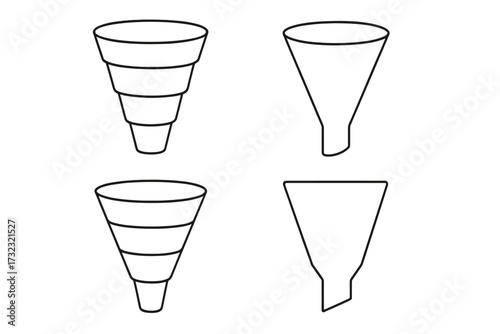 Sales funnel vector line icon set. Marketing process diagram for business infographics. Concept of lead generation, customer journey, conversion rate optimization and data filter.