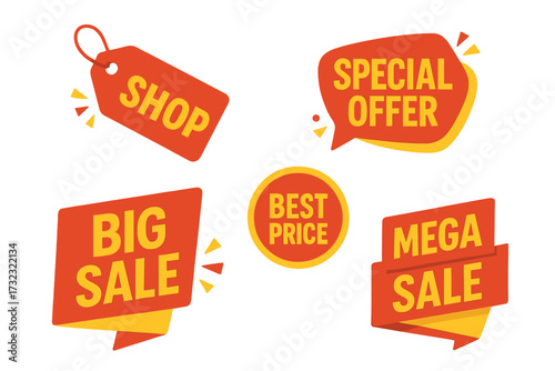 Sale tag special offer big sale discount best price mega sale banner shop online shopping sticker badge coupon store promotional vector illustration bright colors