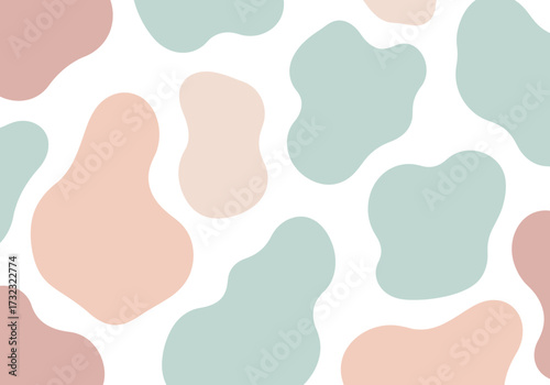 An abstract pattern of pastel pink and blue amoeba shapes on a white background