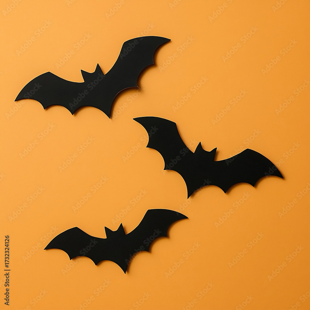 Fototapeta premium Paper Bats Flying Diagonally on Pastel Orange Background