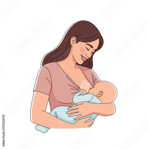 Illustration of a mother breastfeeding her baby with love and care.