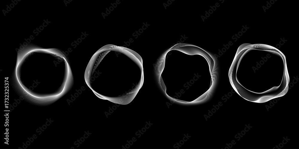 Ταπετσαρία Abstract glowing waveform circles in white lines inspired by audio waves and fre