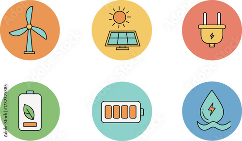 Renewable Energy and Green Power Modern Flat Icons Set