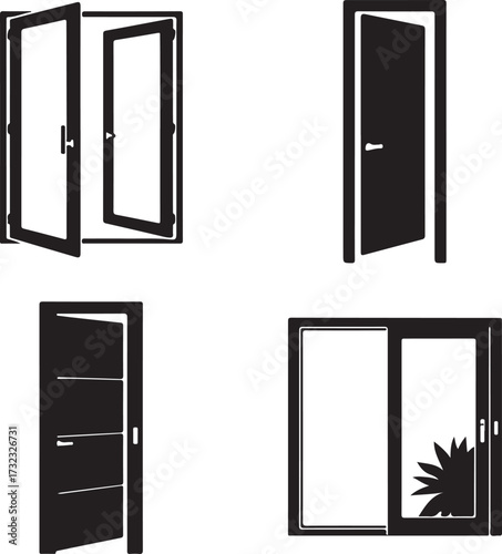 Open doors and window with plant sliding