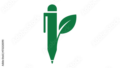 Green Pen and Leaf: A stylized illustration of a pen intertwined with a leaf, symbolizing eco-friendly and sustainable concepts. The vibrant green color palette enhances the image