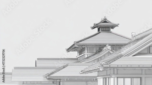 Gray, outlined Asian architecture