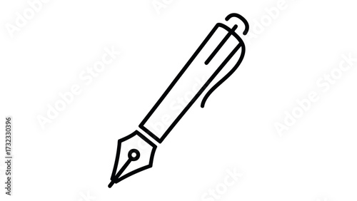 Ink Pen Icon: An elegant ink pen, perfectly rendered in minimalist line art, symbolizes creation, communication, and the enduring power of the written word. 