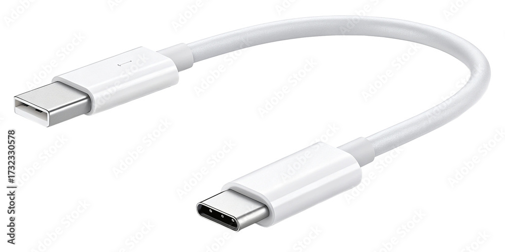 Fototapeta premium White USB Type-C to USB Type-A Cable on Transparent Background High-Resolution Coiled USB-C to USB-A Connector Cable Isolated