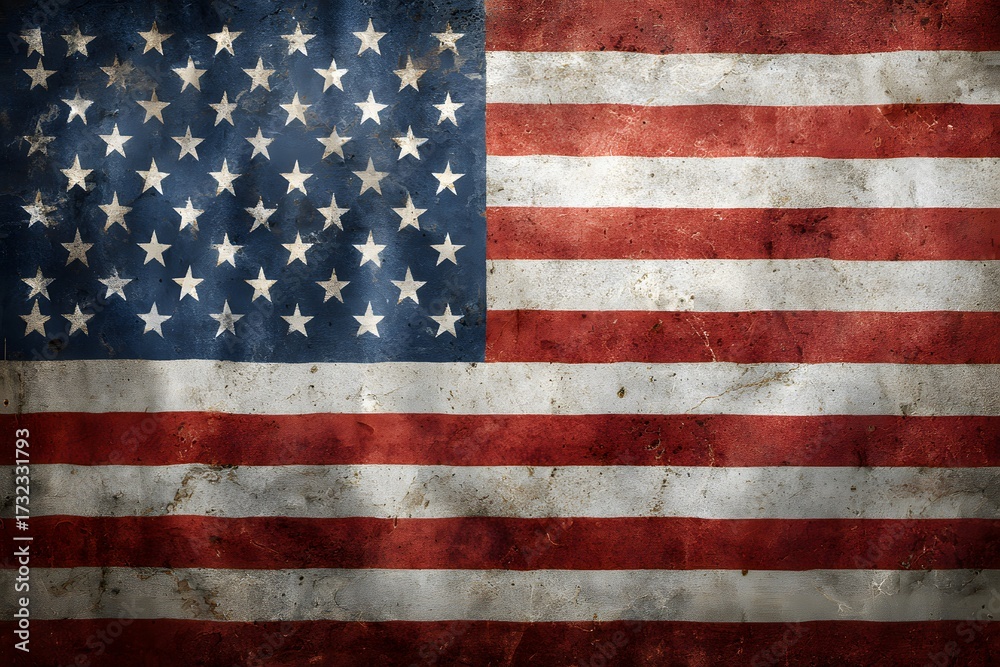 Fototapeta premium The United States flag waves with stars and stripes.