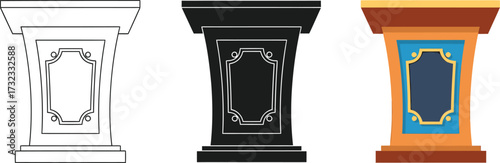 Three styles of podiums in outline silhouette and color lectern stage