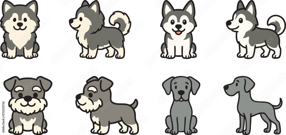 Obraz premium Cute Cuddly Cartoon Dogs with Playful Expressions and Styles.