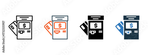 Atm Machine multiple icon style vector illustration