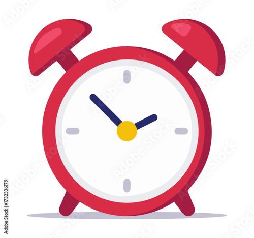 "Alarm Clock Icon – Red Cartoon Bell Clock with White Face and Time Display for Punctuality, Wake-Up Themes, and Productivity Design Projects"