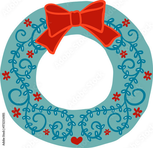 Christmas werath frame with red bow ornament illustration for decoration on Christmas holiday.