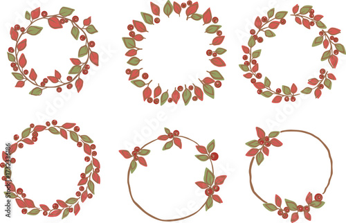 Wallpaper Mural Green and pink leaves and wild berry wreath for decoration on nature and Christmas ornament. Torontodigital.ca