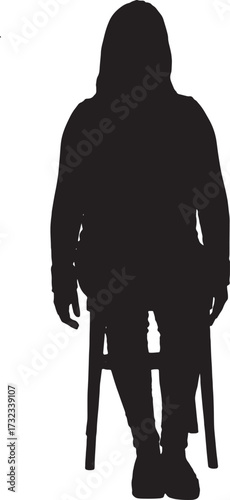 vector,silhouette of a front view of a woman sitting on chair