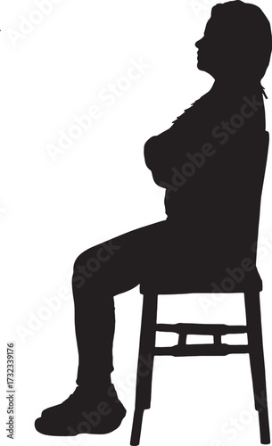 vector, silhouette of side view of a woman sitting on chair arms crossed