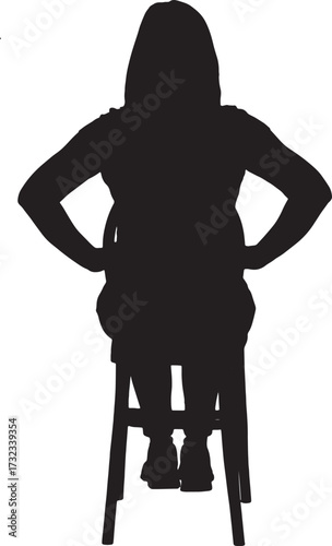 vector,silhouette of back view of a woman sotting on chair arms akimbo