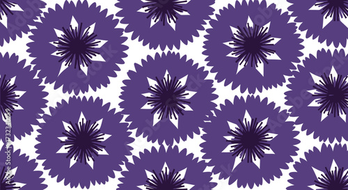 Purple floral pattern on white, repetitive and geometric
