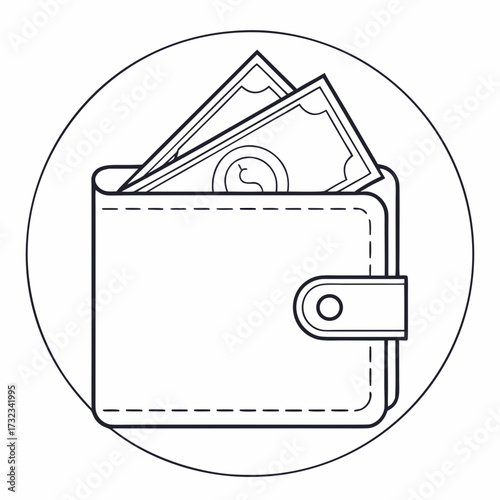 Wallet icon with dollar bills peeking out, symbolizing financial management and savings