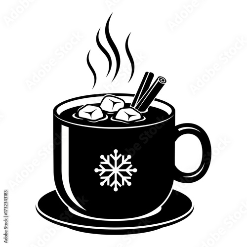 Vector illustration of christmas sublimation vector art of hot chocolate with marshmallows and cinnamon sticks