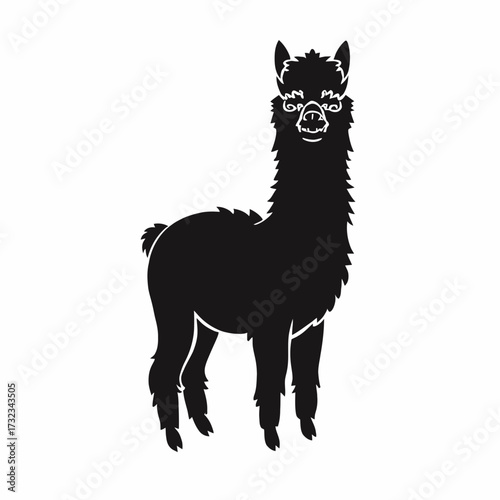 Elegant black alpaca silhouette vector illustration with glasses scalable icon for design silhouette white background