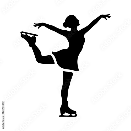 Elegant Black Ice Skater Silhouette Flat Vector Design Illustration