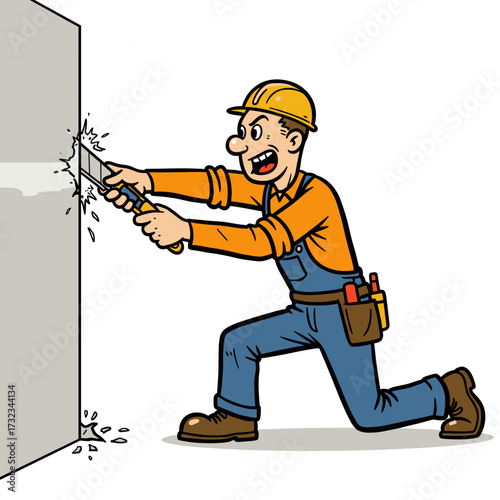 Man cutting drywall with a knife while kneeling on the floor  