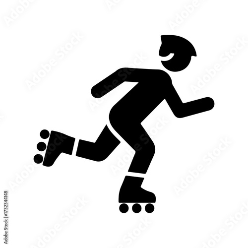 Minimalist Black Silhouette Vector Icon of a Rollerblading Person