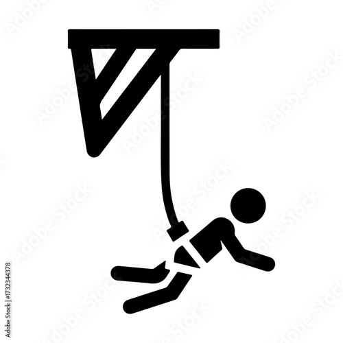 Minimalist Black Silhouette Icon of Person Hanging from Support Structure