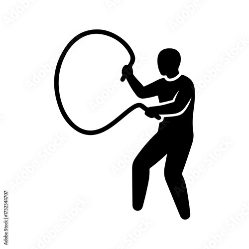 Minimalist Black Silhouette Icon of Person Manipulating a Rope Loop