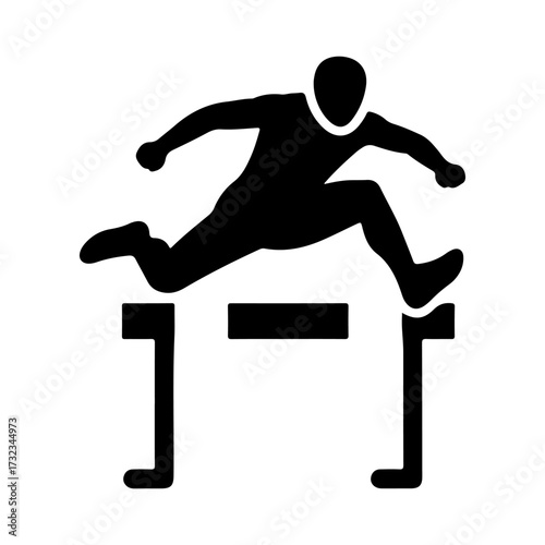 Flat Vector Silhouette of Athlete Hurdling Obstacle in Minimalist Design
