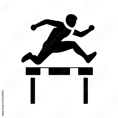 Flat Vector Minimalist Hurdler Icon in Black and White
