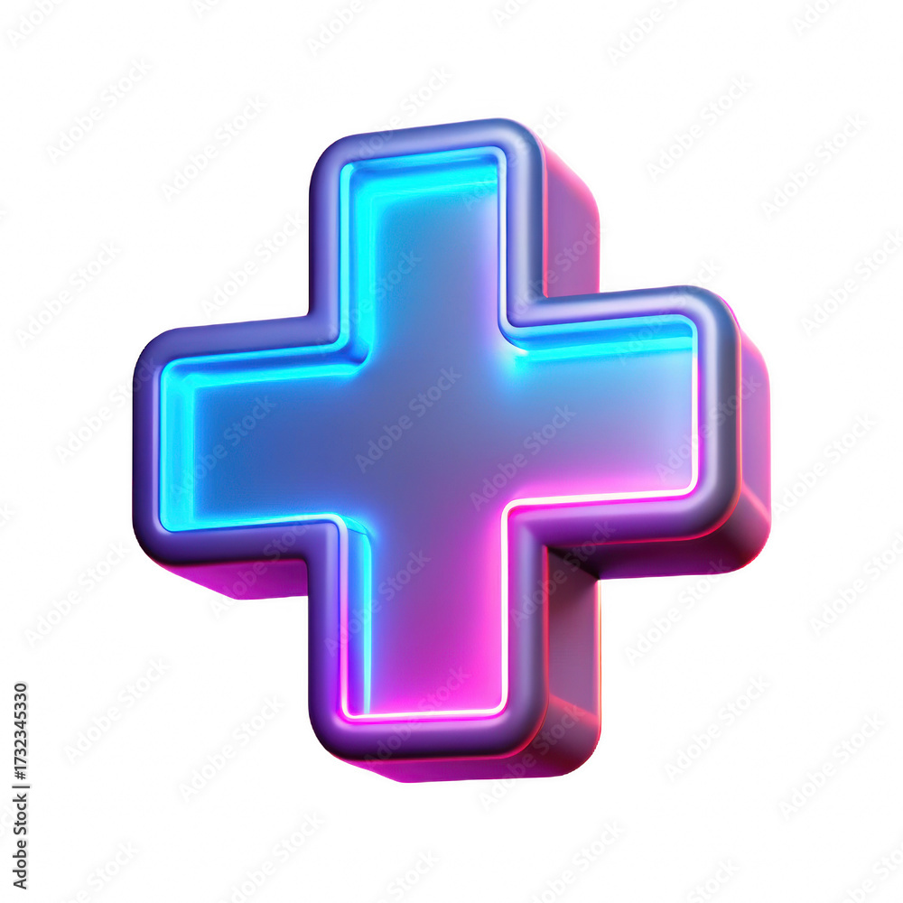 Fototapeta premium 3d neon plus sign isolated on transparent background