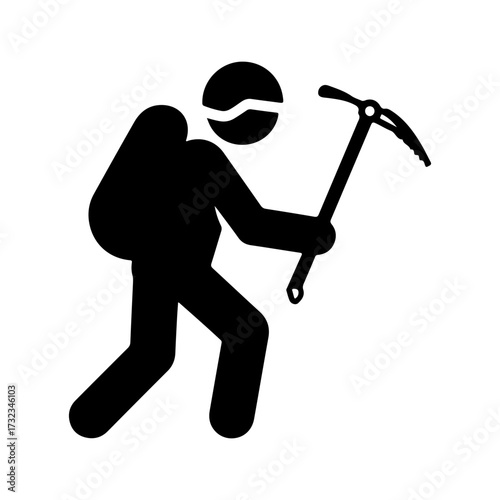 Flat Vector Black Silhouette of Climber with Ice Axe Icon
